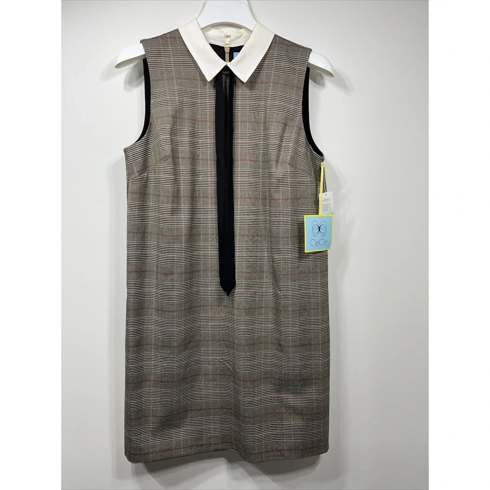 CeCe Plaid‎ Print Point Collar Shift Dress, Size-8 Academia Versatile Festival - Picture 2 of 11